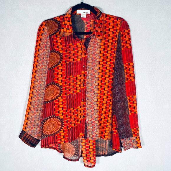 Sans Souci Top Womens S Red Stretch Spiked Buttons Career Artsy - Picture 1 of 12